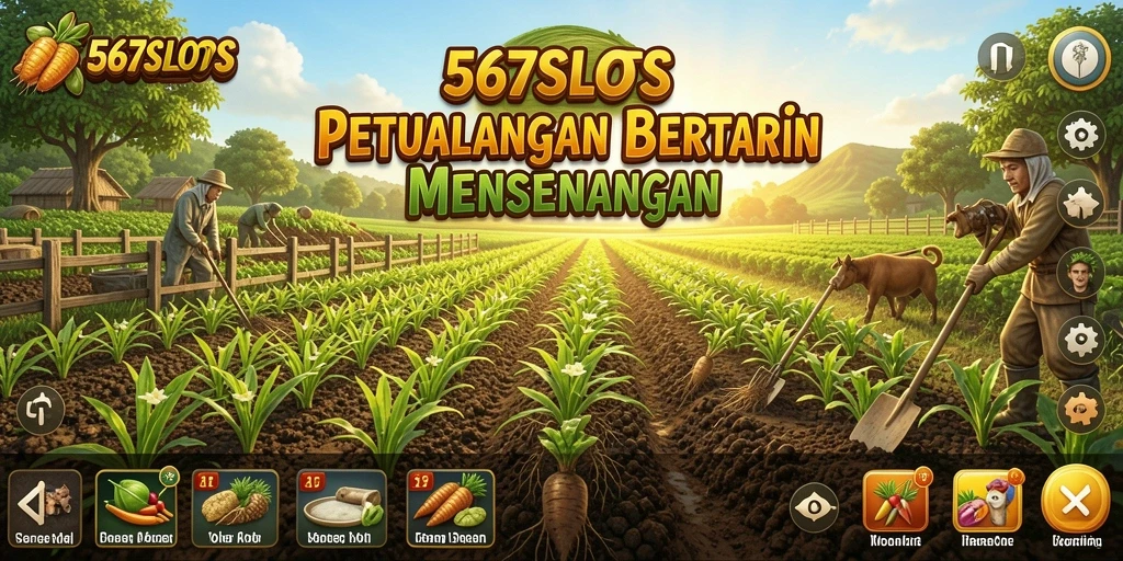 Gameplay seru di 567SLOTS dengan bertani dan bermain slot.