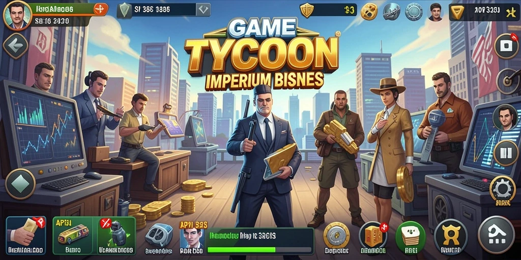 Screenshot gameplay API36 menampilkan kota bisnis yang Anda bangun.