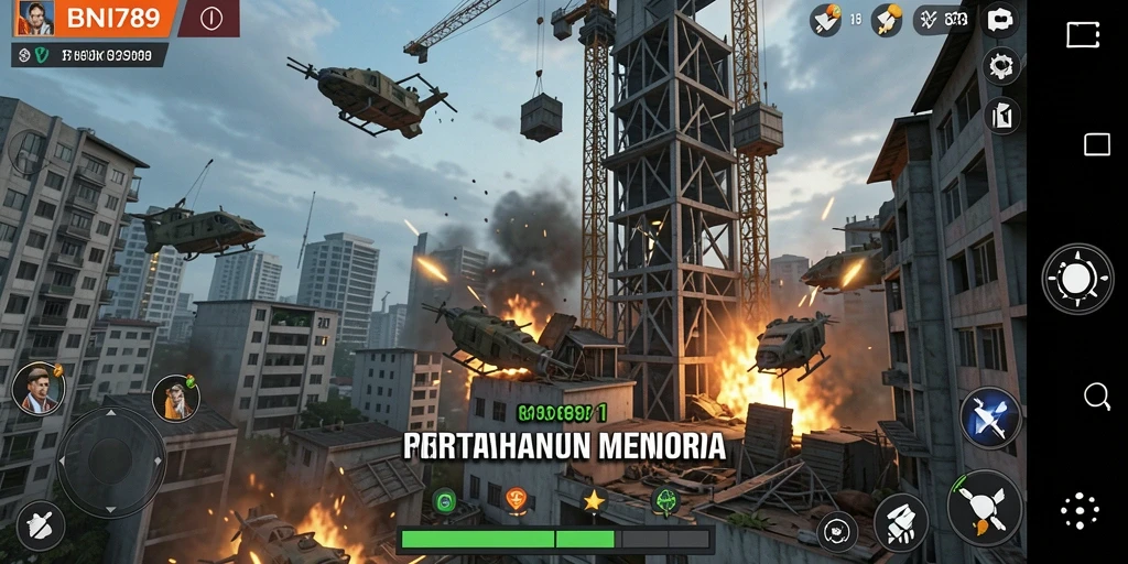 Tampilan gameplay BNI789 dengan pertahanan menara yang strategis.