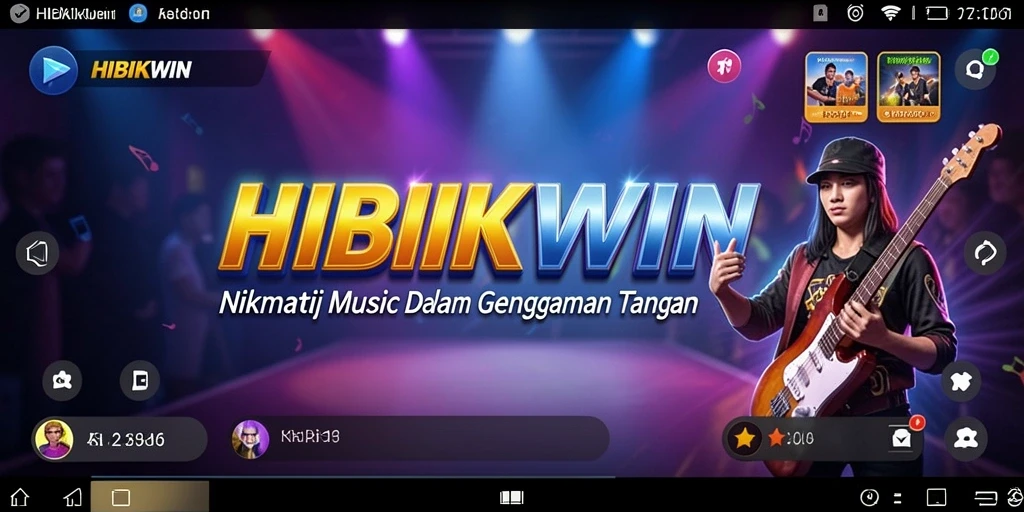 Tangkap layar HIBIKWIN menampilkan permainan musik yang seru dan interaktif.