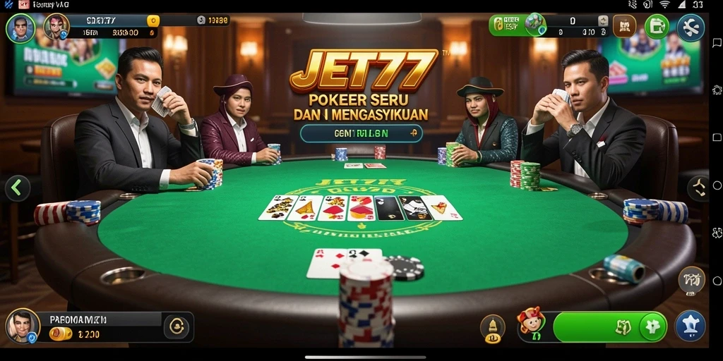 Tampilan gameplay JET77 dengan suasana seru permainan Poker.