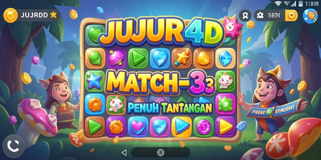 Screenshot JUJUR4D menampilkan gameplay match-3 yang seru dan menantang.