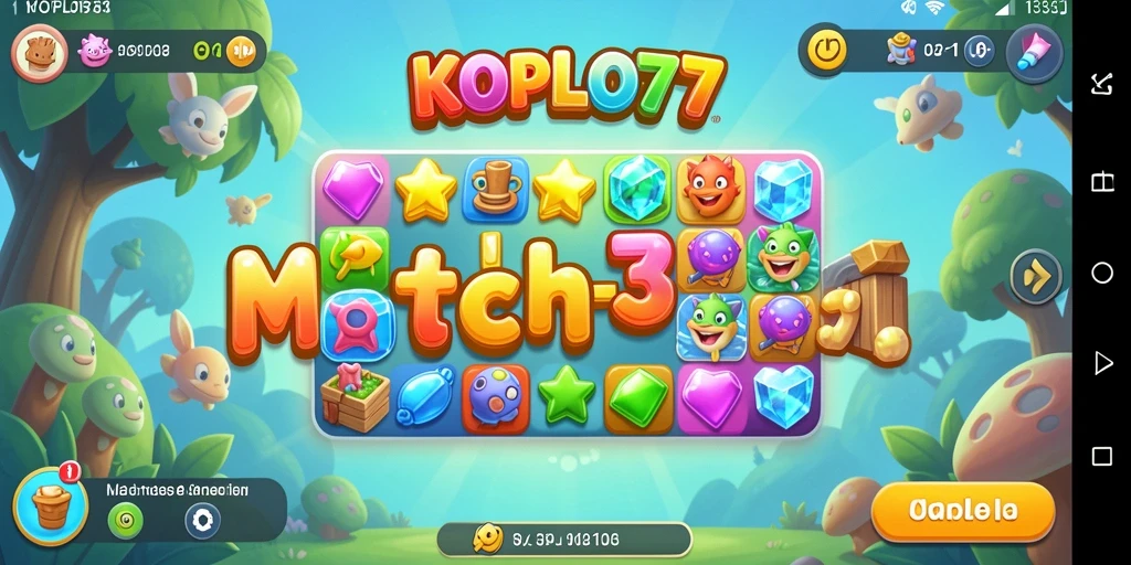 Screenshot gameplay KOPLO77 yang penuh warna dan aksi Match-3.