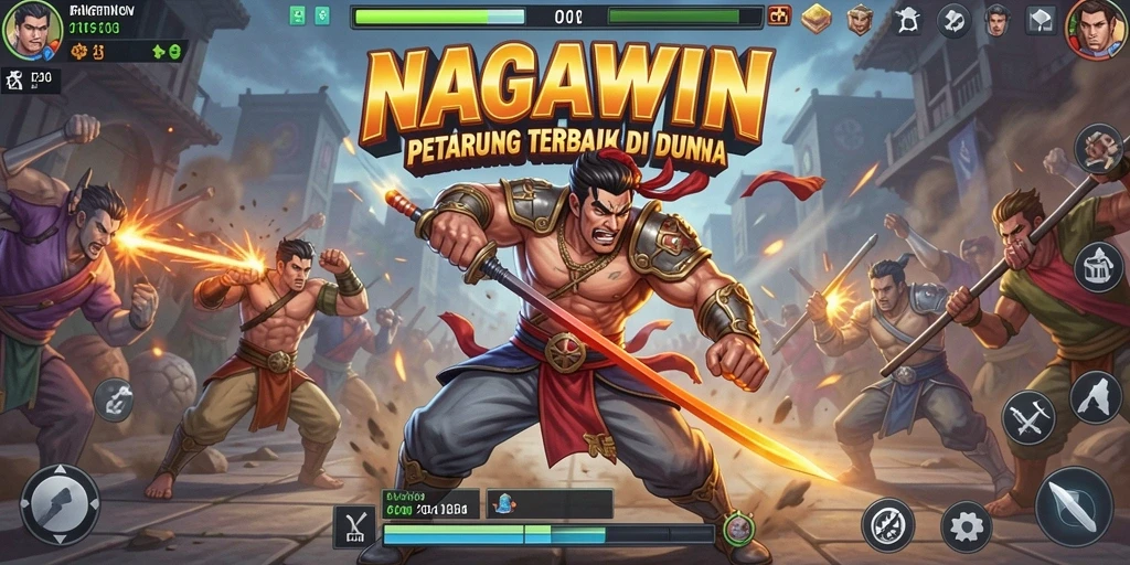 Tangkapan layar permainan NAGAWIN menampilkan aksi pertarungan yang mendebarkan.