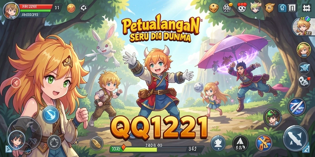 Screenshot QQ1221 menampilkan karakter Anime dalam aksi yang mendebarkan.